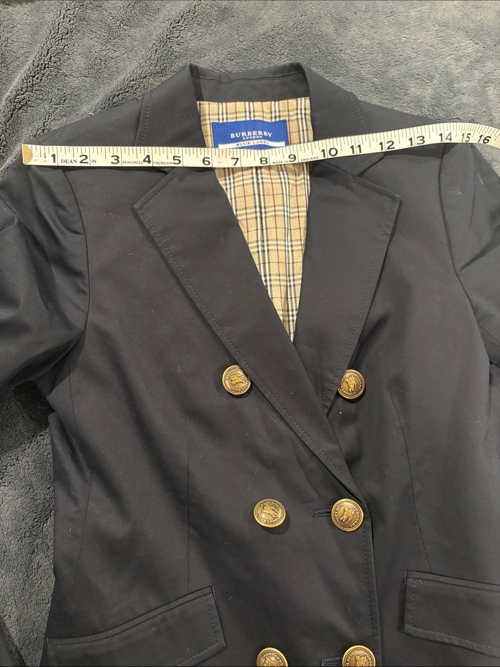 Burberry Blue Label Navy Double Breasted Blazer Gold Buttons Size 38 Lyocell - Picture 15 of 15
